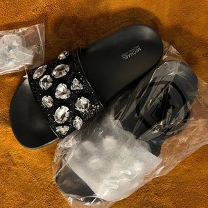 Michael Kors Gilmore slide, black and rhinestone.  Size 8, NIB
